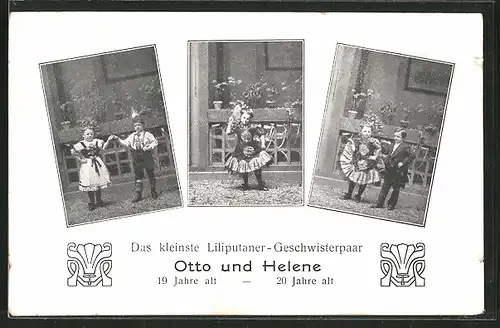 AK Kleinstes Liliputaner-Geschwisterpaar Otto und Helen, 19 und 20 Jahre alt