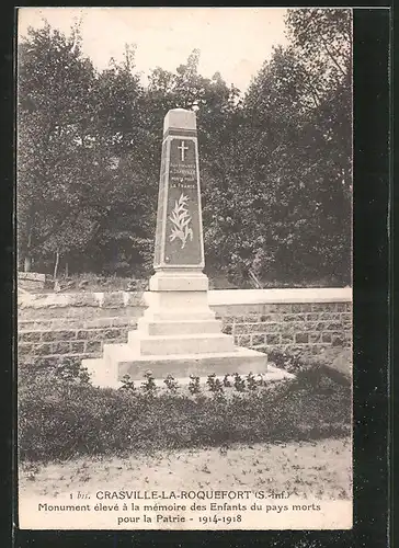 AK Crasville-la-Roquefort, monument élevé á la mémoire des enfants du pays morts pour la patrie 1914-1918