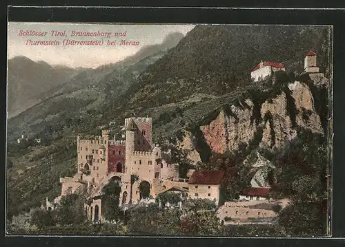 AK Dorf Tirol, Schlösser Tirol, Brunnenburg u. Thurmstein (Dürrenstein)