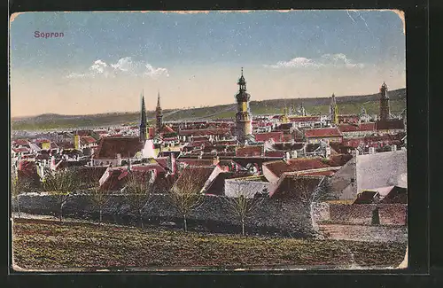 AK Sopron-Ödenburg, Teilansicht mit Kirchen