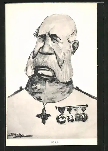 AK Karikatur von König Albert von Sachsen mit Orden