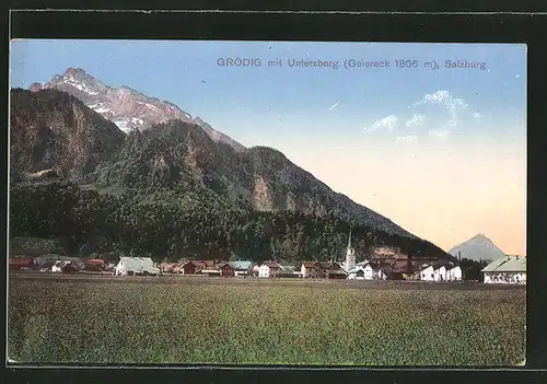AK Grödig, Blick zum Ort mit Untersberg