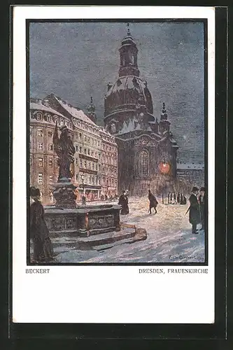 Künstler-AK Fritz Beckert: Dresden, Frauenkirche bei Nacht