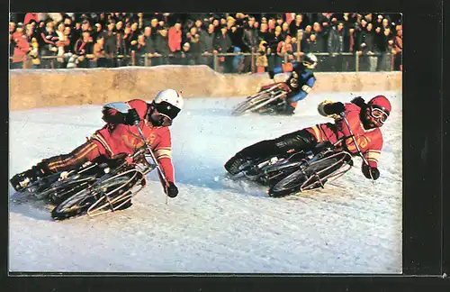 AK Ice Racing, Eis-Speedway, Alexander Cherbakov und Vladimir Chapale in Kurve, Motorradrennen