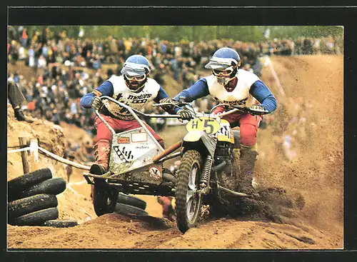 AK Motocross, Ton van Heugten und Dick Steenbergen in Seitenwagen, Motorradrennen