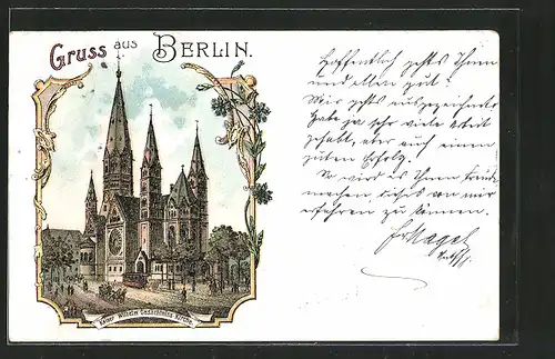 Lithographie Berlin-Charlottenburg, Kaiser Wilhelm Gedächtnis-Kirche