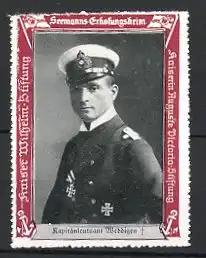 Reklamemarke Kaiserliche Marine, Seemanns-Erholungsheim, Portrait Kapitänleutnant Weddigen