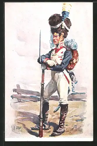 Künstler-AK Angelo Jank: 100 Jahrfeier d. K. B. Infanterie-Leibregiment 1914, Grenadier in Uniform mit Gewehr