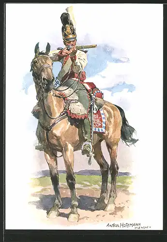Künstler-AK Anton Hoffmann - München: Dragoner d. 2. Dragoner-Regiment Taxis in Uniform zu Pferde 1804-1811