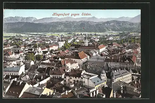 AK Klagenfurt, Blick gegen Süden mit Stadt und Alpen