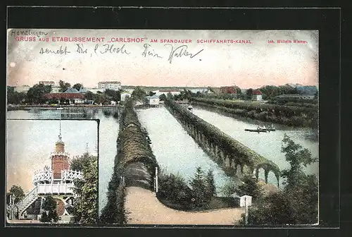 AK Berlin-Charlottenburg, Etablissement "Carlshof" am Spandauer Schiffahrts-Kanal