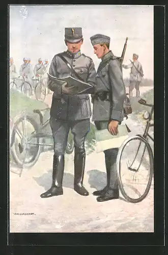 Künstler-AK niederländische Armee, Regiment Wielrijders, Radfahrer