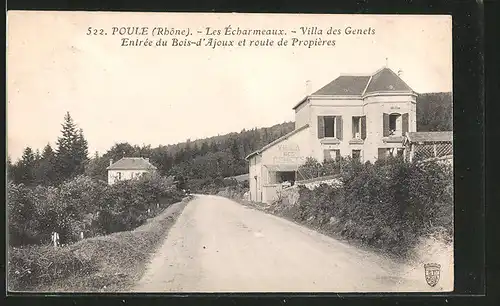 AK Poule-Les Echarmeaux, Villa des Genets, Entrée du Bois-d'Ajoux et route de Propieres
