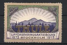 Reklamemarke Stockholm, Thule Lifförsäkringsaktiebolag 1873-1913, Schriftzug vor Gebirgsmassiv