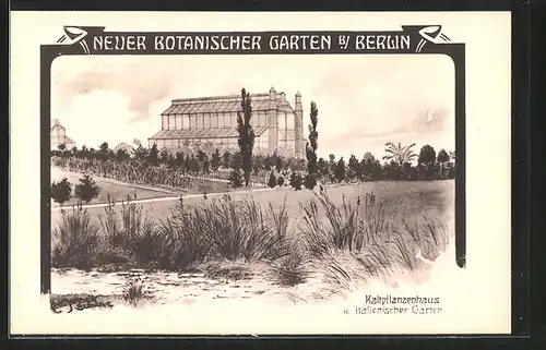 Künstler-AK Carl Jander: Berlin-Dahlem, Neuer Botanischer Garten, Kaltpflanzenhaus u. italienischer Garten