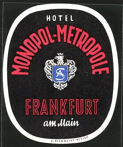Kofferaufkleber Frankfurt a. Main, Hotel Monopol-Metropole