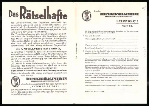 Klapp-AK Leipzig, Reklame d. Leipziger Allgemeine Lebensversicherung, Markt 5-6, Unwetter braut sich zusammen