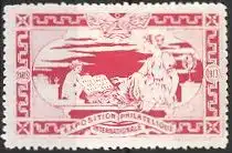 Reklamemarke Paris, Exposition Philatelique Internationale 1913, Knabe mit Briefmarken-Album, rot