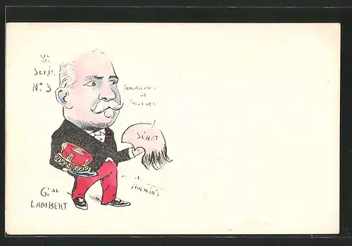 Künstler-AK sign. Philippe Norwins: Karikatur von General Lambert mit Toupet