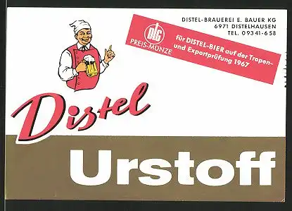 Getränkeetikett Distel Urstoff, Distel-Brauerei Ernst Bauer KG, Distelhausen