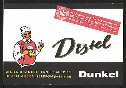 Getränkeetikett Distel Dunkel, Distel-Brauerei Ernst Bauer KG, Distelhausen