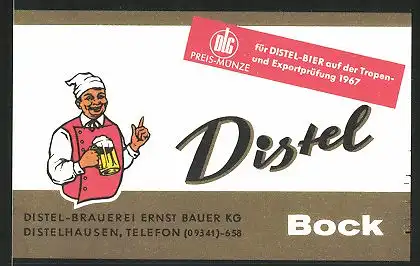 Getränkeetikett Distel Bock, Distel-Brauerei Ernst Bauer KG, Distelhausen