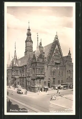 AK Breslau, Strassenpartie am Rathaus