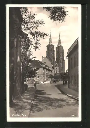 AK Breslau, Strassenpartie am Dom