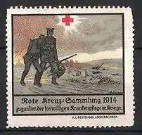 Reklamemarke Deutsches Rotes Kreuz, Sammlung 1914, Rot Kr euz Sanitäter & verwundeter Soldat