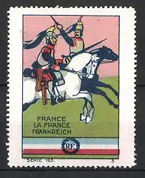 Reklamemarke Militär Frankreich, Kavalleristen zu Pferd