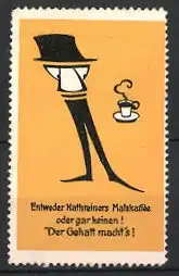 Reklamemarke Kathreiners Malzkaffee, Figur & Tasse Kaffee