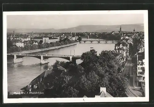 AK Basel, die 3 Rheinbrücken