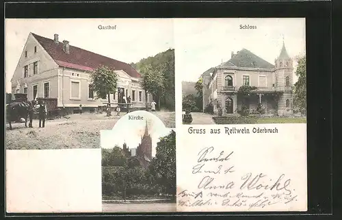 AK Reitwein, Gasthof, Schloss, Kirche, Pferdegespann