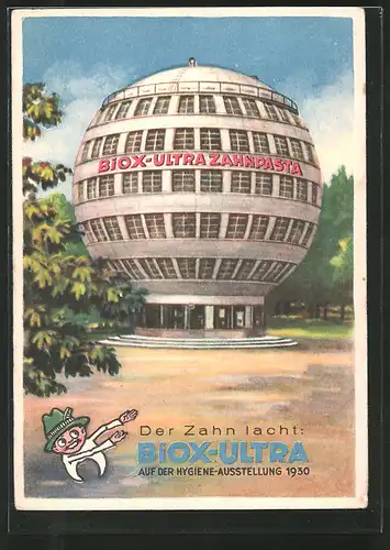 Künstler-AK Dresden, Hygiene-Ausstellung 1930, Reklame für "Biox-Ultra Zahnpasta"