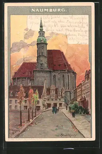 Künstler-Lithographie Albert Stagura: Naumburg, Partie an der Stadtkirche, Pferdekutsche