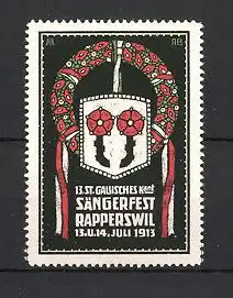 Reklamemarke Rapperswil, 13. St. Gallisches Kant. Sängerfest 1913, Blumenkranz & Wappen