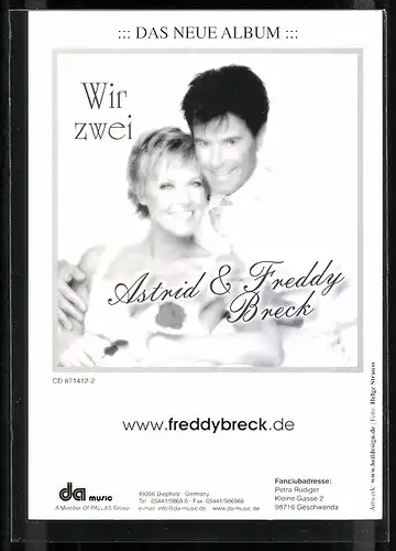AK Musiker Astrid und Freddy Breck mit Rose, Autogramm