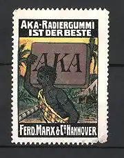 Reklamemarke Hannover, AKA-Radiergummi, Ferd. Marx & Co., afrikanischer Eingeborener schultert Radiergummi
