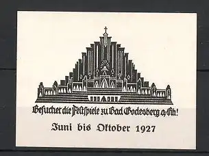 Reklamemarke Bad Godesberg, Festspiele 1927, Bühnenbild, Kulisse - Altar