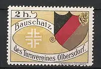 Reklamemarke Olbersdorf, Turnverein Bauschatz, Wappen Turnerbund, Wimpel Deutschland