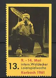 Reklamemarke Korbach, 13. internationale Waldecker Laienspielwoche 1961, Darsteller, Bühnenszene