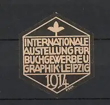 Künstler-Reklamemarke Paul Schneider, Leipzig Int. Ausstellung für Buchgewerbe und Graphik 1914, schwarz-beige