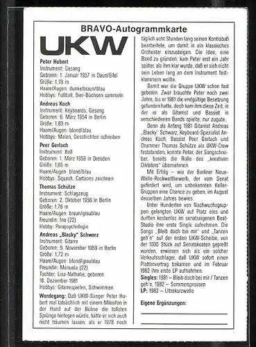 AK Musiker der Gruppe "UKW", Peter Hubert, Andreas Koch, Peer Gerlach, Thomas Schütze, Andreas Schwarz