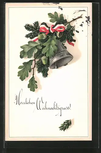 Künstler-AK Meissner & Buch (M&B) Nr. 2094: Deutsches Weihnachtsläuten, Eichenlaub, Glocke und Nationalfarben