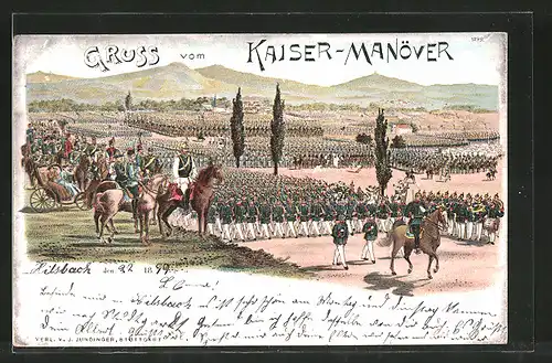 Lithographie Kaisermanöver, Wilhelm II. bei Parade