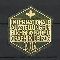 Künstler-Reklamemarke Paul Schneider, Leipzig Int. Ausstellung für Buchgewerbe und Graphik 1914, grün-gelb