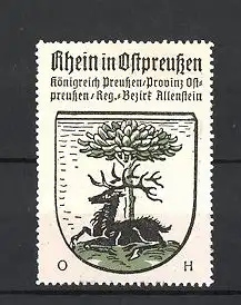 Reklamemarke Rhein / Ostpreussen, Wappen, Königreich Preussen, Provinz Ostpreussen, Regierungs-Bezirk Allenstein