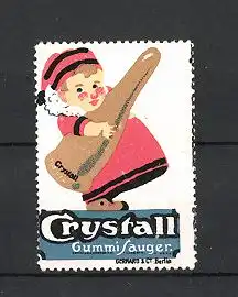 Reklamemarke Crystall Gummi-Sauger, Baby schleppt riesigen Gummisauger