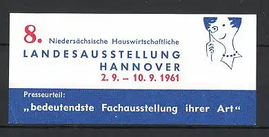 Reklamemarke Hannover, 8. niedersächsische hauswirtschaftliche Landesausstellung 1961, Frau