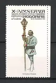 Reklamemarke Hodonin, X. Vystava Sdruzeni Vytvarnych Umelo Morauskych v Dome Umelcu 1913, Mann mit Zepter